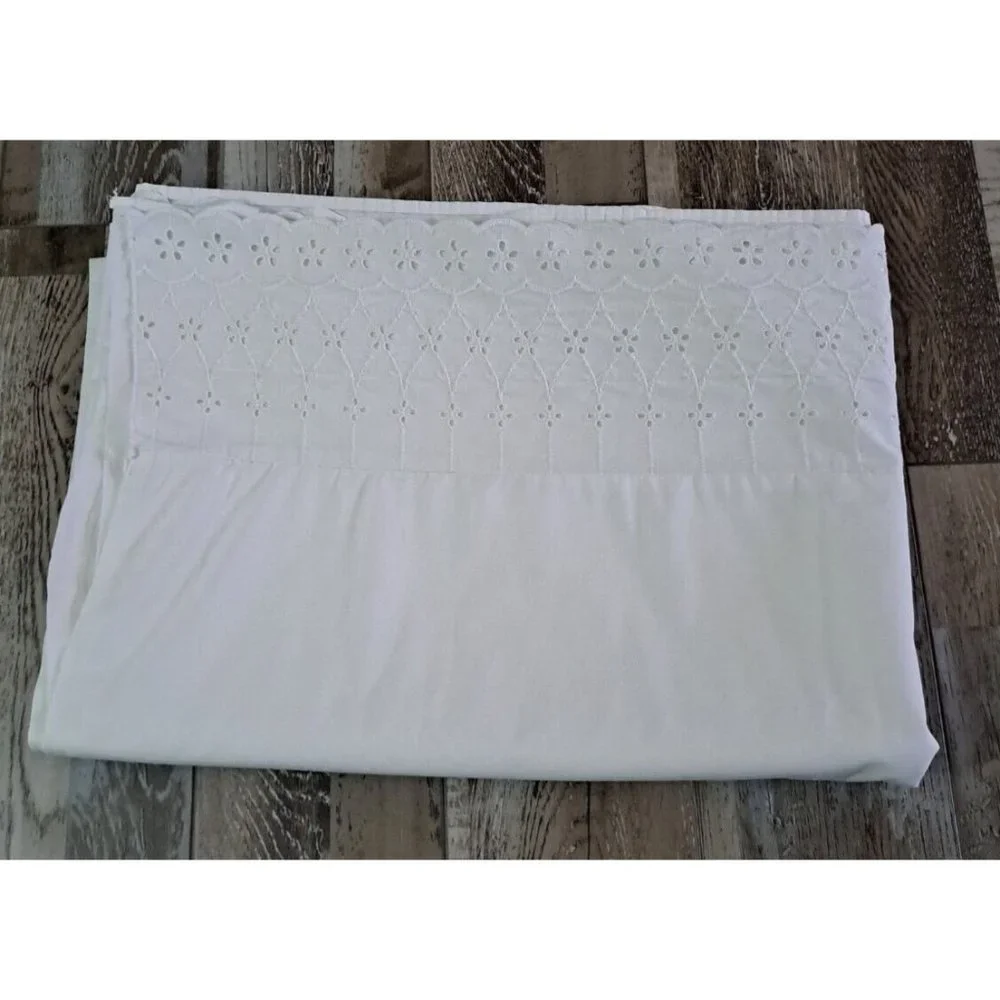 Vintage Twin Flat Sheet Ruffled Edge Sears White Lattice Lace Percale Cottage